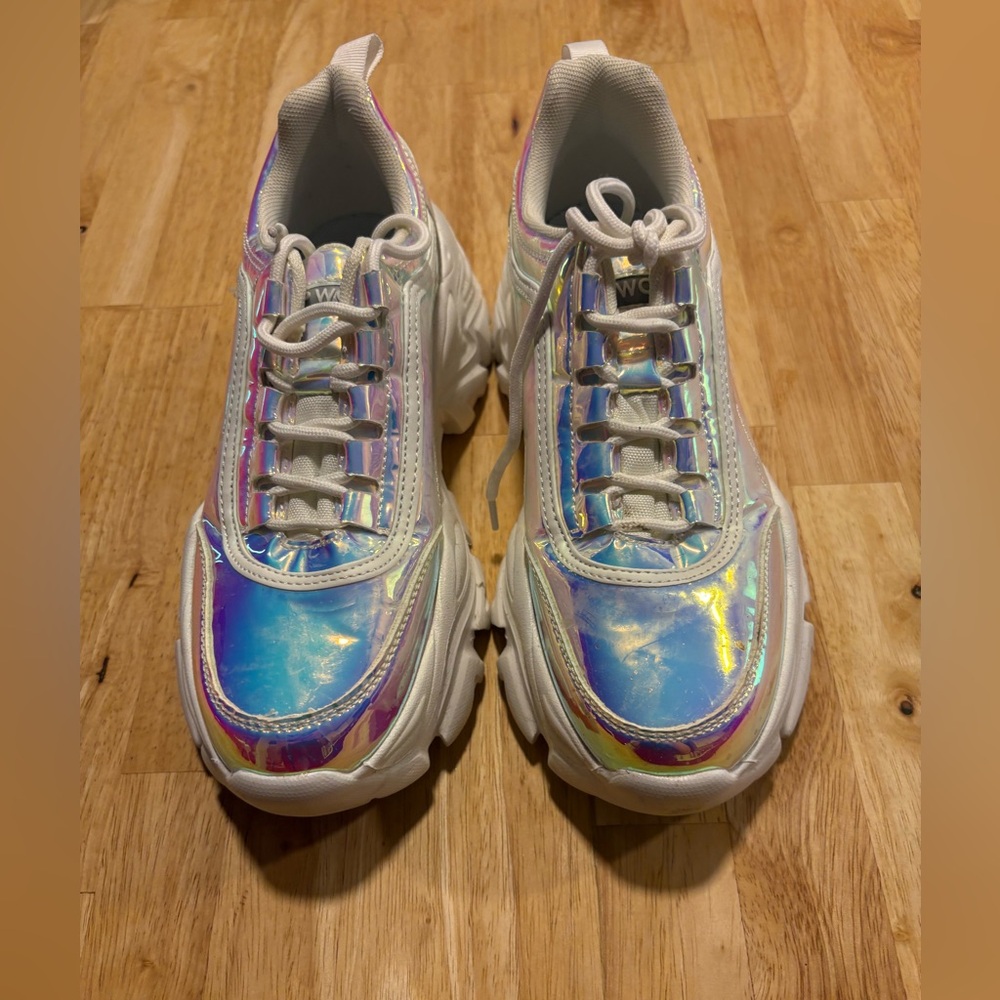 Iridescent and white chunky sneakers